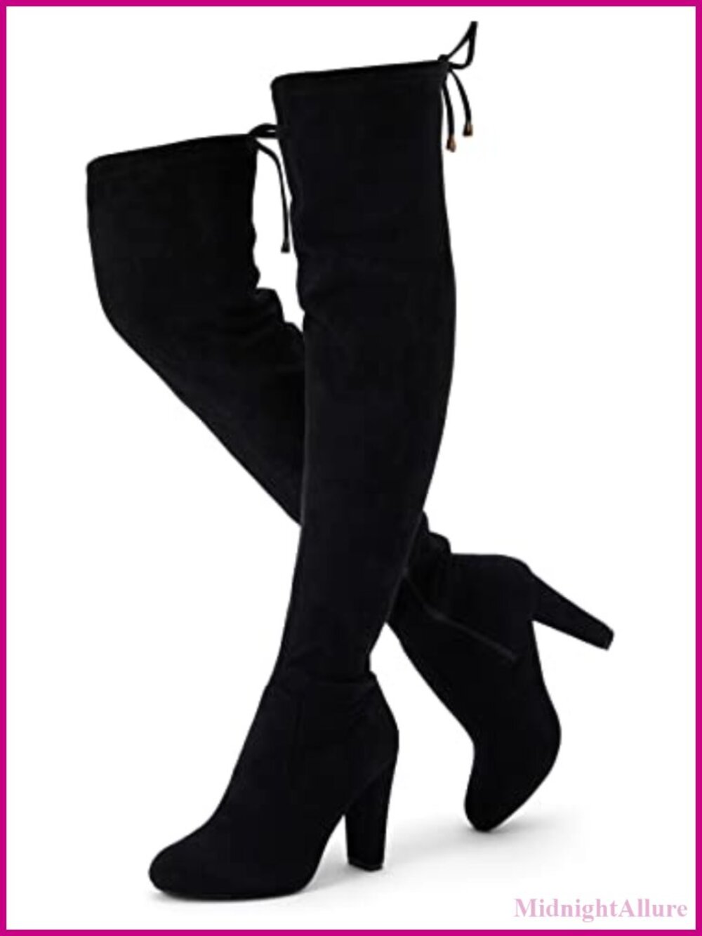 Suede Thigh High Over the Knee Block Heel Boots Adjustable Tie